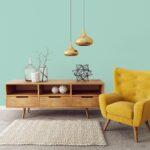 modern living room  with yellow armchair. scandinavian interior design furniture. 3d render illustration